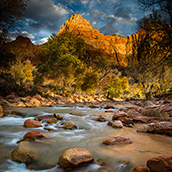 The Virgin River at sunset in Zion National Park in southwest Utah.  Landscape Photograpy by Alex Wilson.