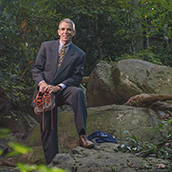 Richard Riley, Ph.D.,Professor of Public Accounting at the WVU College of Business & Economics, is an avid, competitive trail runner and was photographed at Coopers Rock State Park in Morgantown, WV.  Portrait Photogrpahy by Alex Wilson.