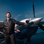 Ednilson Bernardes, Ph.D., Associate Professor in the WVU College of Business & Economics Supply Chain Management program.  Aside from being a college professor, Bernarde is a pilot and a member of the Civil Air Patrol at North Central West Virginia Airport in Bridgeport, WV.  Editorial Portrait Photogrpahy by Alex Wilson.