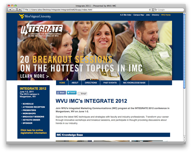 WVU IMC's Integrate Conference website